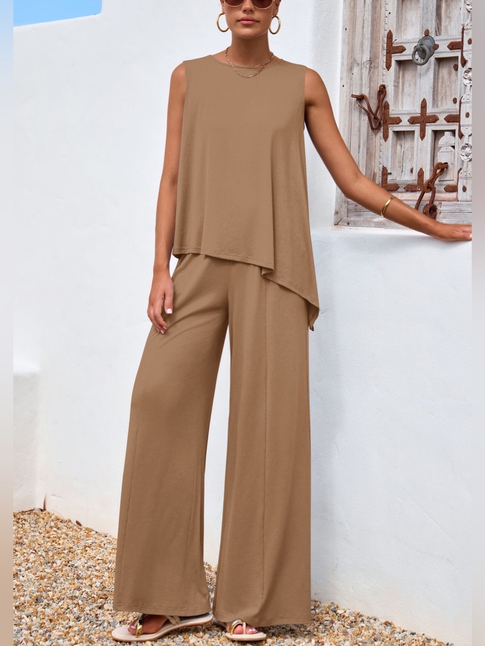 NWOT PRETTYGARDEN Matching Lounge Sets Asymmetrical Split Tank And Wide Leg Pant